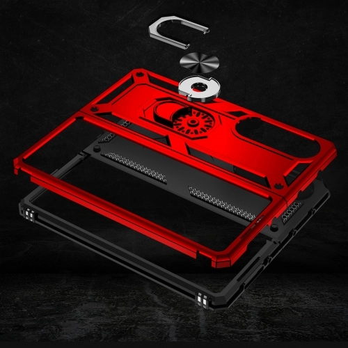 Samsung Galaxy Z Fold 4 Kılıf Zırhlı Standlı Mıknatıslı Katlanabilir Tank Kapak - Kırmızı