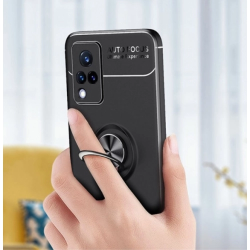 Vivo Y21 Kılıf Renkli Silikon Yüzüklü Standlı Auto Focus Ravel Kapak - Rose Gold