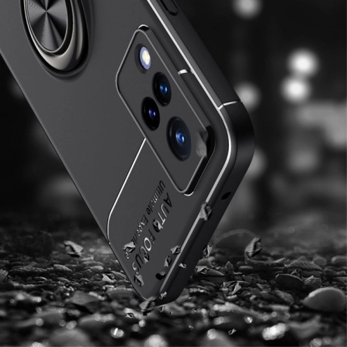 Vivo Y21 Kılıf Renkli Silikon Yüzüklü Standlı Auto Focus Ravel Kapak - Kırmızı - Siyah