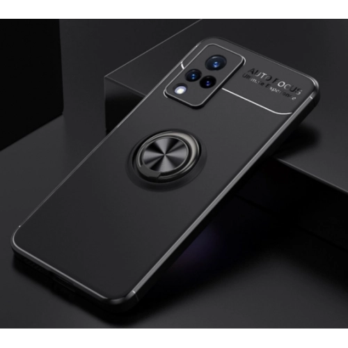Vivo Y21 Kılıf Renkli Silikon Yüzüklü Standlı Auto Focus Ravel Kapak - Kırmızı - Siyah