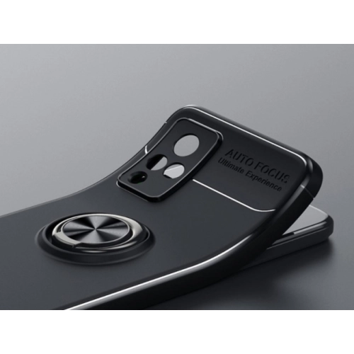 Vivo Y21 Kılıf Renkli Silikon Yüzüklü Standlı Auto Focus Ravel Kapak - Kırmızı - Siyah