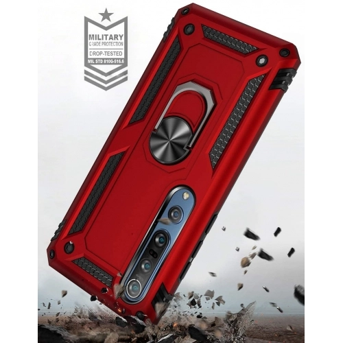 Xiaomi Mi 10 Kılıf Silikon Zırhlı Standlı Yüzüklü Mıknatıslı Tank Kapak - Siyah