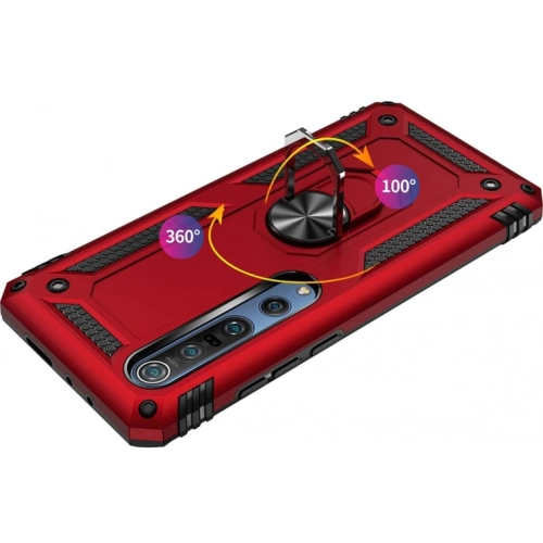 Xiaomi Mi 10 Kılıf Silikon Zırhlı Standlı Yüzüklü Mıknatıslı Tank Kapak - Gold