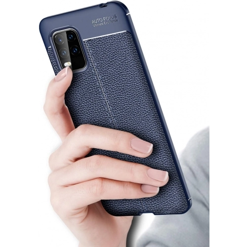 Xiaomi Mi 10 Lite Kılıf Deri Görünümlü Lüks Parmak İzi Bırakmaz Niss Silikon Kapak - Lacivert