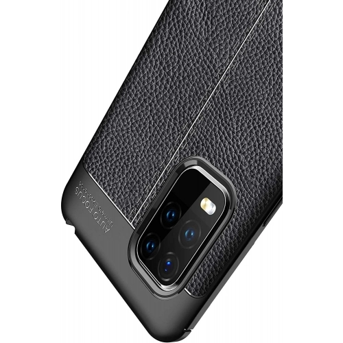 Xiaomi Mi 10 Lite Kılıf Deri Görünümlü Lüks Parmak İzi Bırakmaz Niss Silikon Kapak - Lacivert