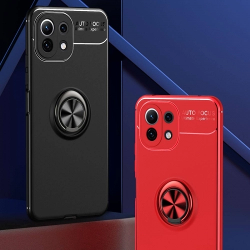 Xiaomi Mi 11 Lite Kılıf Renkli Silikon Yüzüklü Standlı Auto Focus Ravel Kapak - Mavi - Siyah
