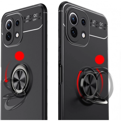 Xiaomi Mi 11 Lite Kılıf Renkli Silikon Yüzüklü Standlı Auto Focus Ravel Kapak - Mavi - Siyah