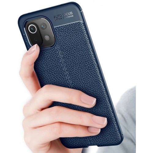 Xiaomi Mi 11 Lite Kılıf Deri Görünümlü Lüks Parmak İzi Bırakmaz Niss Silikon Kapak - Lacivert