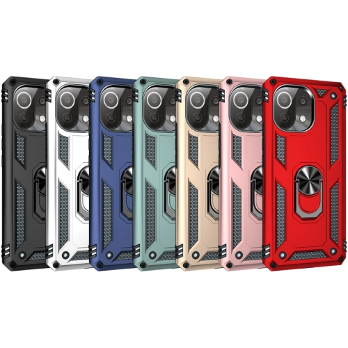 Xiaomi Mi 11 Lite Kılıf Silikon Zırhlı Standlı Yüzüklü Mıknatıslı Tank Kapak - Rose Gold