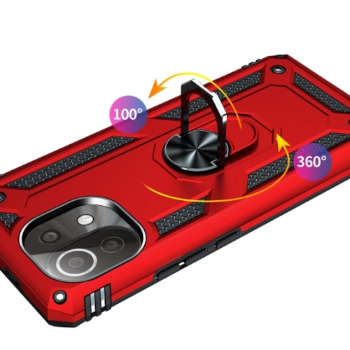 Xiaomi Mi 11 Lite Kılıf Silikon Zırhlı Standlı Yüzüklü Mıknatıslı Tank Kapak - Gold