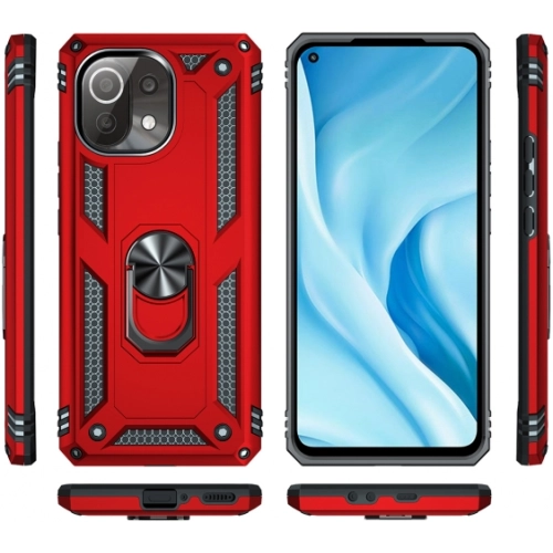 Xiaomi Mi 11 Lite Kılıf Silikon Zırhlı Standlı Yüzüklü Mıknatıslı Tank Kapak - Gold