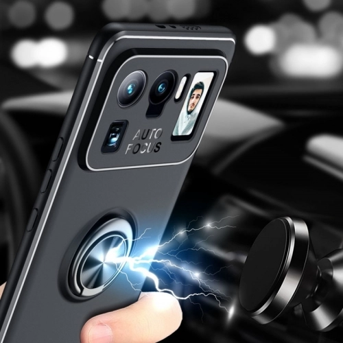 Xiaomi Mi 11 Ultra Kılıf Renkli Silikon Yüzüklü Standlı Auto Focus Ravel Kapak - Mavi - Siyah