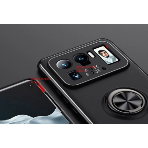 Xiaomi Mi 11 Ultra Kılıf Renkli Silikon Yüzüklü Standlı Auto Focus Ravel Kapak - Kırmızı - Siyah