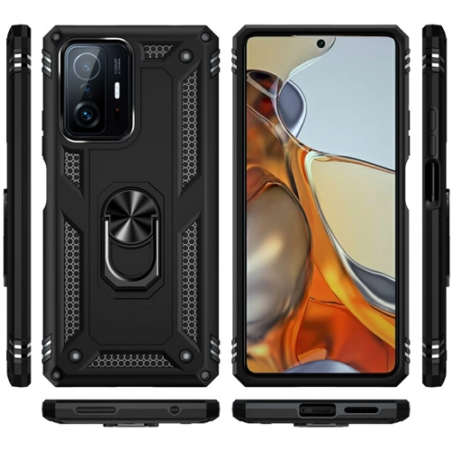 Xiaomi Mi 11T Kılıf Silikon Zırhlı Standlı Yüzüklü Mıknatıslı Tank Kapak - Kırmızı