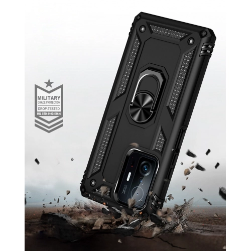 Xiaomi Mi 11T Kılıf Silikon Zırhlı Standlı Yüzüklü Mıknatıslı Tank Kapak - Kırmızı