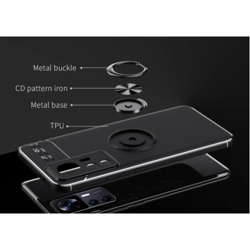 Xiaomi Mi 12T Kılıf Renkli Silikon Yüzüklü Standlı Auto Focus Ravel Kapak - Mavi - Siyah