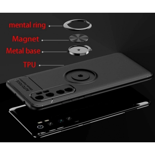 Xiaomi Mi Note 10 Lite Kılıf Renkli Silikon Yüzüklü Standlı Auto Focus Ravel Kapak - Kırmızı