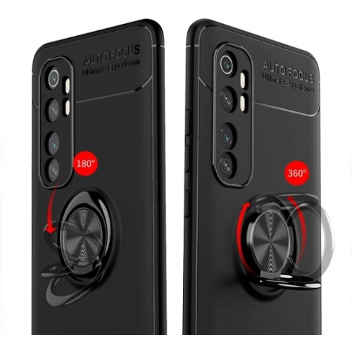 Xiaomi Mi Note 10 Lite Kılıf Renkli Silikon Yüzüklü Standlı Auto Focus Ravel Kapak - Kırmızı