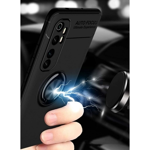 Xiaomi Mi Note 10 Lite Kılıf Renkli Silikon Yüzüklü Standlı Auto Focus Ravel Kapak - Kırmızı - Siyah