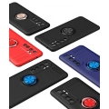Xiaomi Mi Note 10 Lite Kılıf Renkli Silikon Yüzüklü Standlı Auto Focus Ravel Kapak - Kırmızı - Siyah