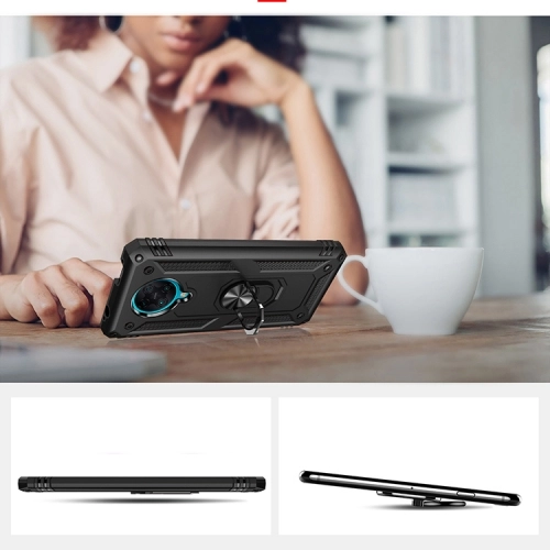 Xiaomi Poco F2 Pro Kılıf Silikon Zırhlı Standlı Yüzüklü Mıknatıslı Tank Kapak - Gümüş