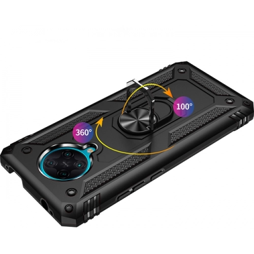 Xiaomi Poco F2 Pro Kılıf Silikon Zırhlı Standlı Yüzüklü Mıknatıslı Tank Kapak - Gümüş