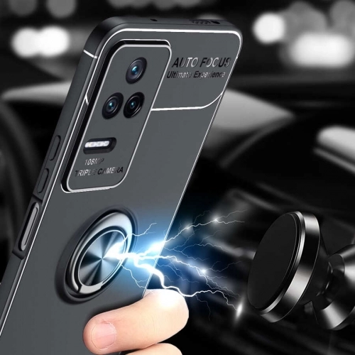 Xiaomi Poco F4 Kılıf Renkli Silikon Yüzüklü Standlı Auto Focus Ravel Kapak - Kırmızı - Siyah