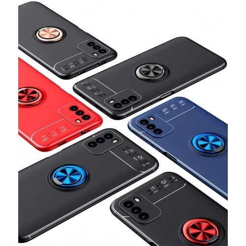 Xiaomi Poco M3 Kılıf Renkli Silikon Yüzüklü Standlı Auto Focus Ravel Kapak - Kırmızı