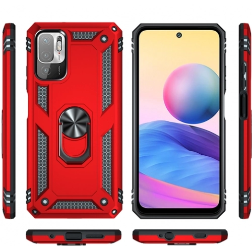 Xiaomi Poco M3 Pro Kılıf Silikon Zırhlı Standlı Yüzüklü Mıknatıslı Tank Kapak - Gold