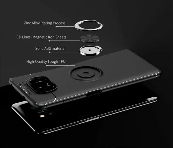 Xiaomi Poco X3 NFC Kılıf Auto Focus Serisi Soft Premium Standlı Yüzüklü Kapak - Rose Gold Siyah