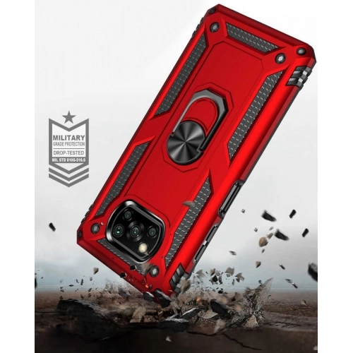 Xiaomi Poco X3 NFC Kılıf Silikon Zırhlı Standlı Yüzüklü Mıknatıslı Tank Kapak - Lacivert