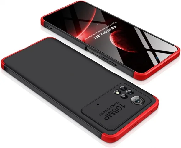 Xiaomi Poco X4 Pro Kılıf 3 Parçalı 360 Tam Korumalı Rubber AYS Kapak - Kırmızı