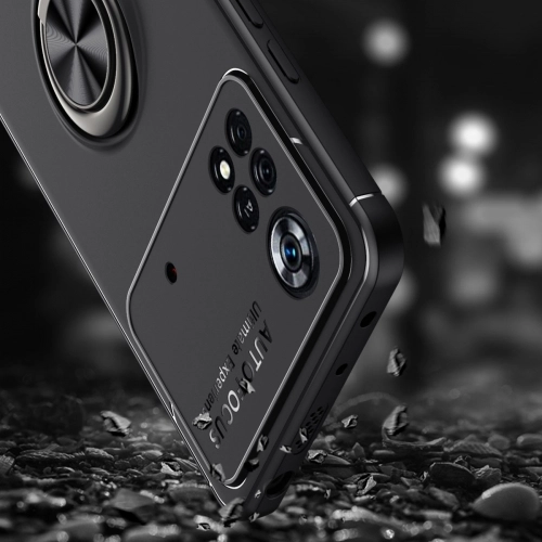 Xiaomi Poco X4 Pro Kılıf Renkli Silikon Yüzüklü Standlı Auto Focus Ravel Kapak - Kırmızı - Siyah