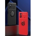 Xiaomi Poco X4 Pro Kılıf Renkli Silikon Yüzüklü Standlı Auto Focus Ravel Kapak - Kırmızı - Siyah