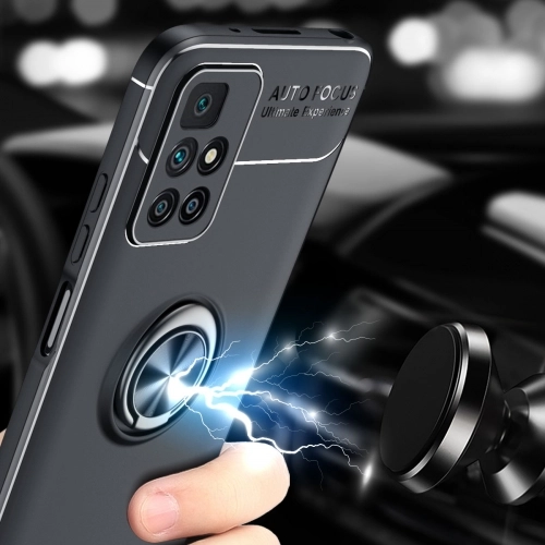 Xiaomi Redmi 10 Kılıf Renkli Silikon Yüzüklü Standlı Auto Focus Ravel Kapak - Mavi - Siyah