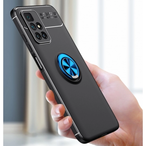 Xiaomi Redmi 10 Kılıf Renkli Silikon Yüzüklü Standlı Auto Focus Ravel Kapak - Kırmızı - Siyah