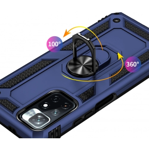 Xiaomi Redmi 10 Kılıf Silikon Zırhlı Standlı Yüzüklü Mıknatıslı Tank Kapak - Lacivert
