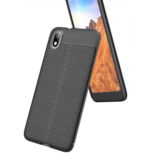 Xiaomi Redmi 7A Kılıf Deri Görünümlü Lüks Parmak İzi Bırakmaz Niss Silikon Kapak - Lacivert