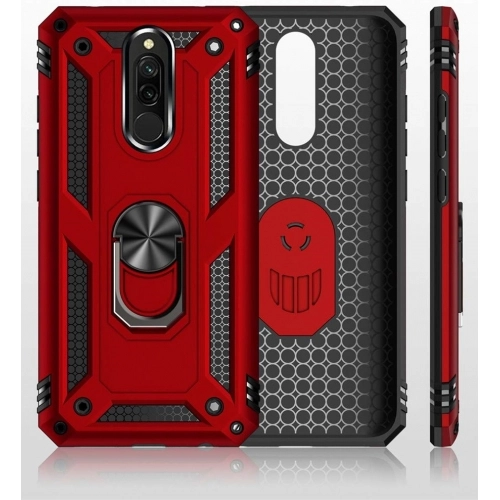 Xiaomi Redmi 8A Kılıf Silikon Zırhlı Standlı Yüzüklü Mıknatıslı Tank Kapak - Rose Gold