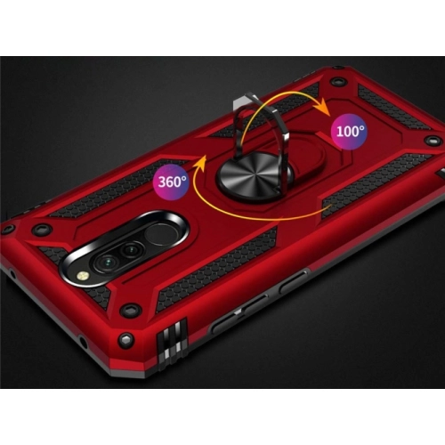 Xiaomi Redmi 8A Kılıf Silikon Zırhlı Standlı Yüzüklü Mıknatıslı Tank Kapak - Kırmızı