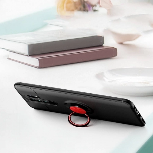 Xiaomi Redmi 9 Kılıf Renkli Silikon Yüzüklü Standlı Auto Focus Ravel Kapak - Mavi - Siyah