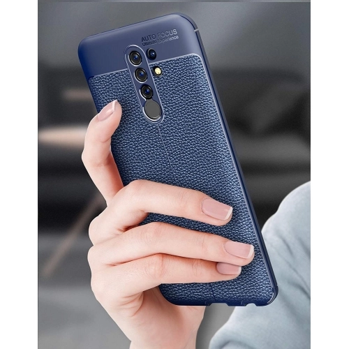 Xiaomi Redmi 9 Kılıf Deri Görünümlü Lüks Parmak İzi Bırakmaz Niss Silikon Kapak - Lacivert