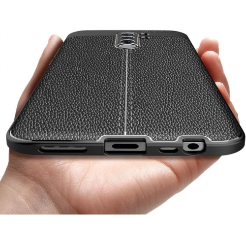 Xiaomi Redmi 9 Kılıf Deri Görünümlü Lüks Parmak İzi Bırakmaz Niss Silikon Kapak - Lacivert