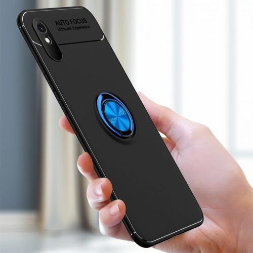 Xiaomi Redmi 9A Kılıf Renkli Silikon Yüzüklü Standlı Auto Focus Ravel Kapak - Kırmızı - Siyah