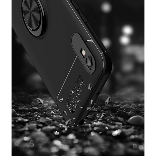 Xiaomi Redmi 9A Kılıf Renkli Silikon Yüzüklü Standlı Auto Focus Ravel Kapak - Kırmızı - Siyah