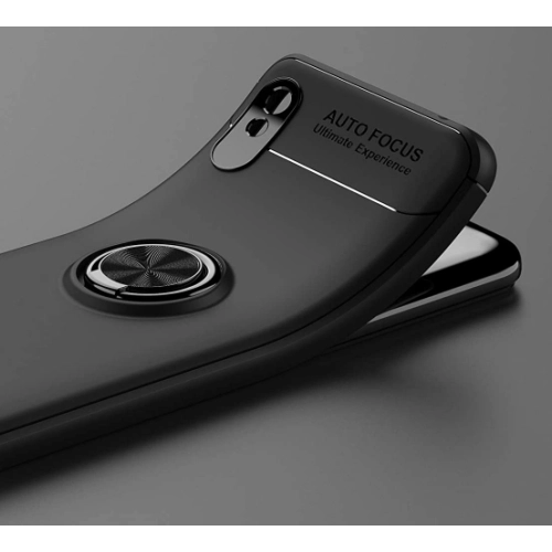 Xiaomi Redmi 9A Kılıf Renkli Silikon Yüzüklü Standlı Auto Focus Ravel Kapak - Mavi - Siyah