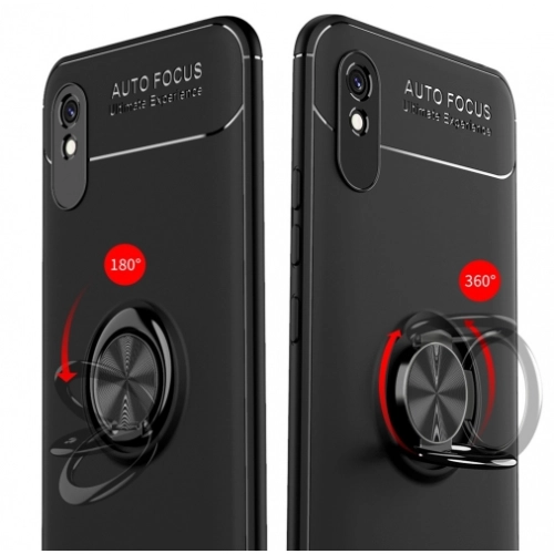 Xiaomi Redmi 9A Kılıf Renkli Silikon Yüzüklü Standlı Auto Focus Ravel Kapak - Kırmızı