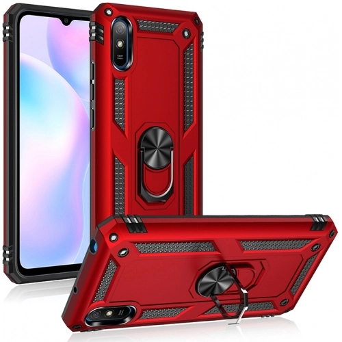 Xiaomi Redmi 9A Kılıf Silikon Zırhlı Standlı Yüzüklü Mıknatıslı Tank Kapak - Lacivert