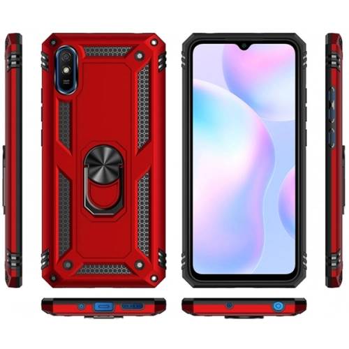 Xiaomi Redmi 9A Kılıf Silikon Zırhlı Standlı Yüzüklü Mıknatıslı Tank Kapak - Gümüş
