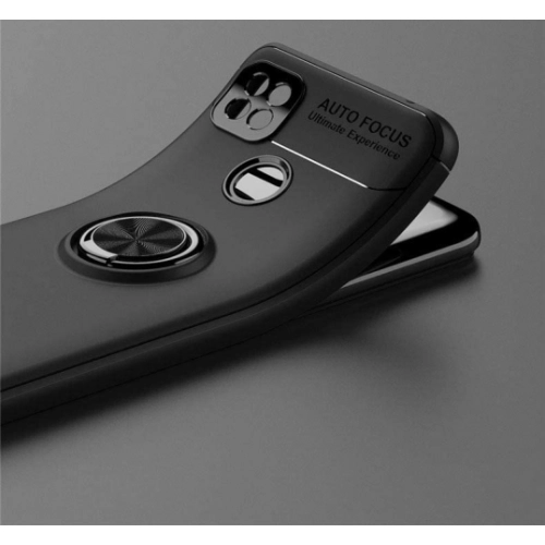 Xiaomi Redmi 9C Kılıf Renkli Silikon Yüzüklü Standlı Auto Focus Ravel Kapak - Mavi - Siyah